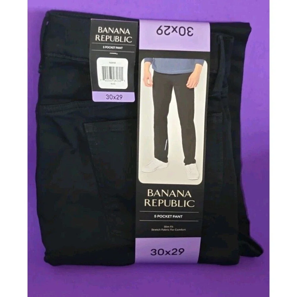 Banana Republic Men's 5 Pocket Black Pants NWT 30x29 Slim Fit Stretch Fabric